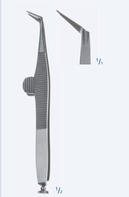 Ножиці, хірургічні, "Wecker", мікро, довжина лез 11 мм, вигнуті, вбік під кутом, гострокінцеві, загальна довжина 110 мм, 4 1/4"